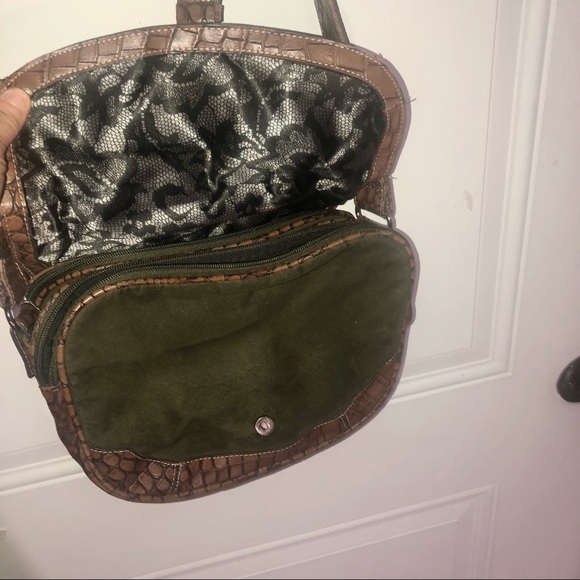 Messenger Style Purse army green suede with Leather accents - Picture 5 of 12